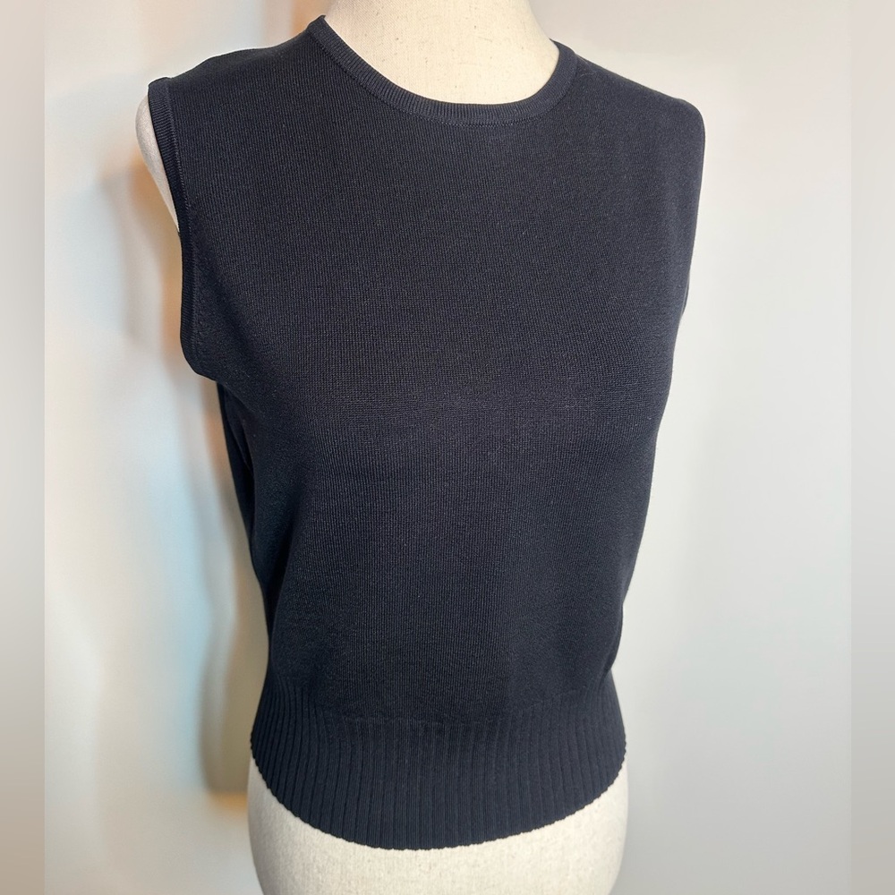 Sz S Worth top black sleeveless high neck silk blend ribbed